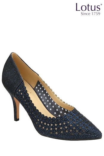 Lotus Navy Blue Stiletto-Heel Pointed Toe Court Shoes (297414) | £70