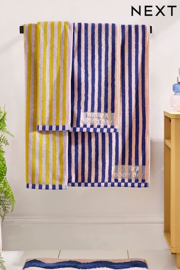 Blue/Yellow Reversible Stripe 100% Cotton Towel (297922) | £8 - £18
