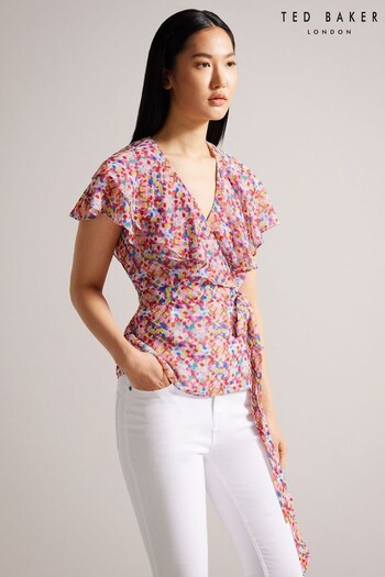 Ted Baker Brrooke Wrap White Top with Circular Cut Sleeve (297982) | £110
