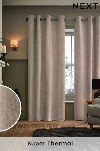 Natural Next Heavyweight Chenille Eyelet Super Thermal Curtains (298065) | £105 - £165
