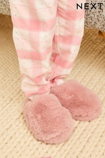 Pink Recycled Faux Fur Mule Slippers (298262) | £10 - £13