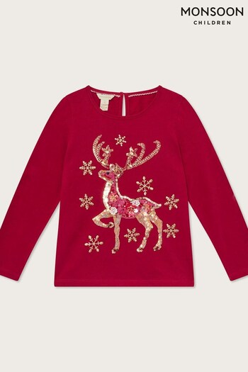 Monsoon Red Christmas Reindeer Long Sleeve Top (298520) | £20 - £24