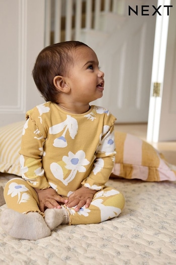 Ochre Yellow Floral Baby Top And Leggings Set (298589) | £10 - £12
