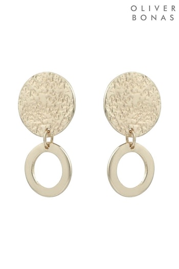 Oliver Bonas Gold Plated Anatola Textured Disc & Ring Drop Earrings (298974) | £24