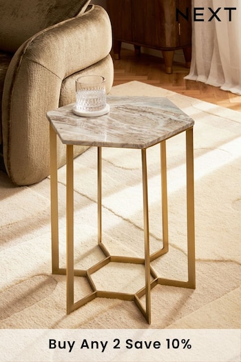 Brass Hexagon Marble Side Table (299446) | £125