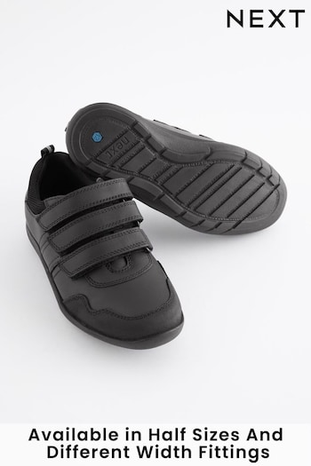 Black Standard Fit (F) School Leather Strap Touch Fastening Gamer Shoes MTB (299468) | £28 - £39