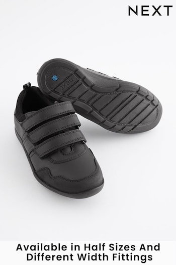 Black Standard Fit (F) School Leather Strap Touch Fastening Gamer Shoes (299468) | £28 - £39