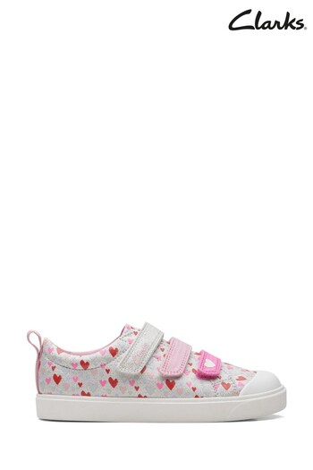 Clarks Cream Kids Heart Print Canvas Shoes (299761) | £26 - £28
