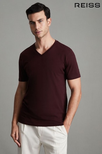 Reiss Bordeaux Dayton Cotton V-Neck T-Shirt (2WV399) | £25