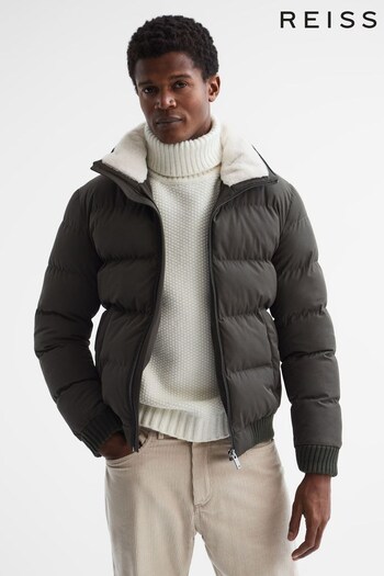 Reiss Khaki Frost Faux Fur Trim Puffer Jacket (2YE357) | £180