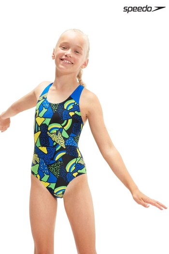 Speedo Girls Blue Allover Splashback Swimsuit (300242) | £20