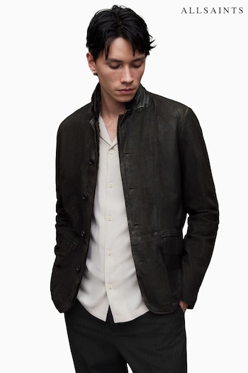 AllSaints Grey Black Survey Leather Blazer (300343) | £399
