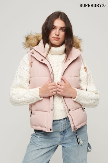 Superdry Pink Everest Faux Fur Puffer Gilet (300367) | £90