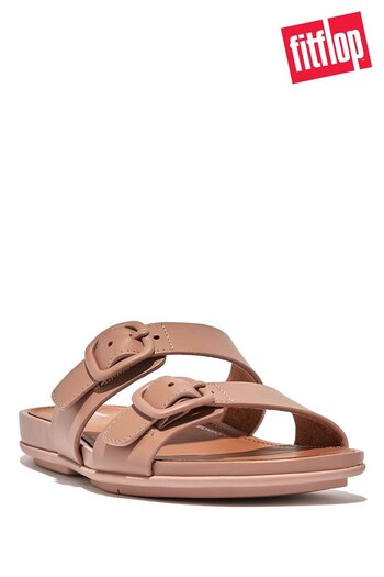 FitFlop Natural Gracie Rubber Buckle Two-Bar Leather Slides (300672) | £80