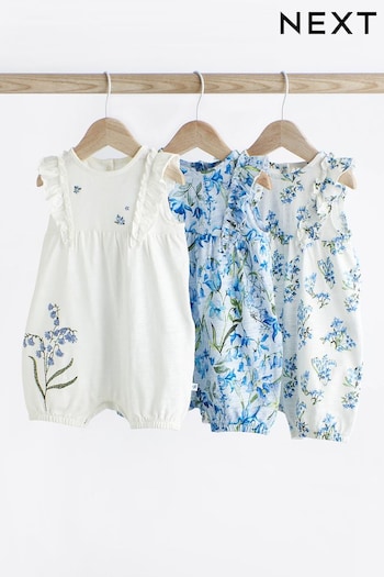 Blue/White Floral Baby Rompers 3 Pack (300678) | £18 - £22