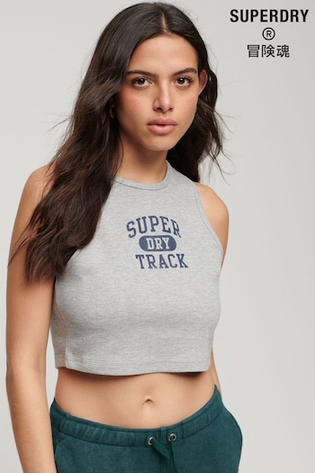 Superdry Grey Athletic Essentials Waffle Cropped Tank Top (300815) | £18