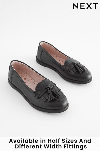 Black Narrow Fit (E) School Leather Tassel Loafers (300939) | £32 - £41
