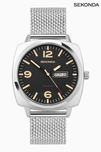 Sekonda Mens Airborne Stainless Steel Mesh Bracelet Black Watch (300990) | £75