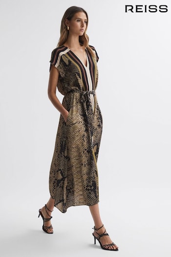 Reiss Brown Bea Snake Print Midi Dress polo (301089) | £198