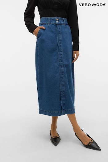 VERO MODA Blue Button Detail Denim Midi Skirt (301157) | £36