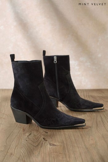 Mint Velvet Black Alma Suede Cowboy Boots (301276) | £149