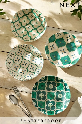 Teal/White Mediterranean Picnic Dinnerware Set of 4 Pasta Bowls (301680) | £20