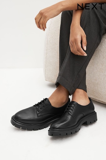 Black Forever Comfort Leather Cleated Sole Lace Up Shoes (301681) | £49