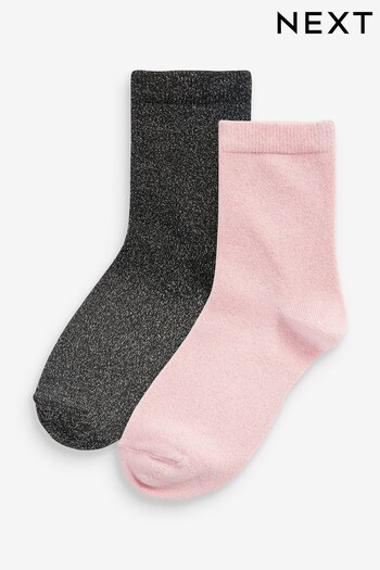 Pink/Black 2 Pack Cotton Rich Soft Sparkle Ankle Socks (301689) | £6 - £7