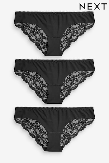 Black Brazilian No VPL Lace Back Briefs 3 Pack (301692) | £15