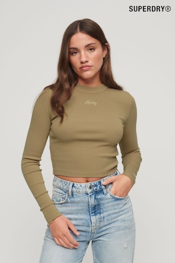 Superdry Cream Rib Long Sleeve Fitted Top (301760) | £30
