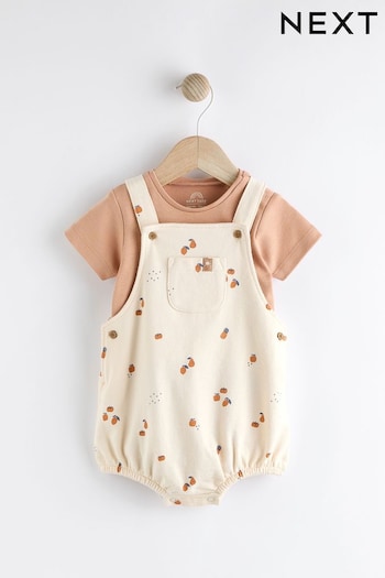 Cream Peach Dungarees And Bodysuit Baby Set (0mths-2yrs) (301772) | £14 - £16