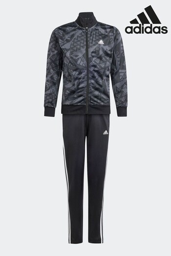 adidas Black Sportswear Essentials Allover Print Kids Tracksuit (301965) | £45