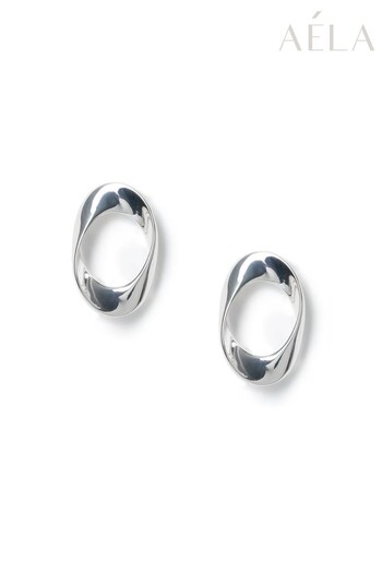 Aela Silver Tone Twist Long Drop Stud Earrings (301992) | £10