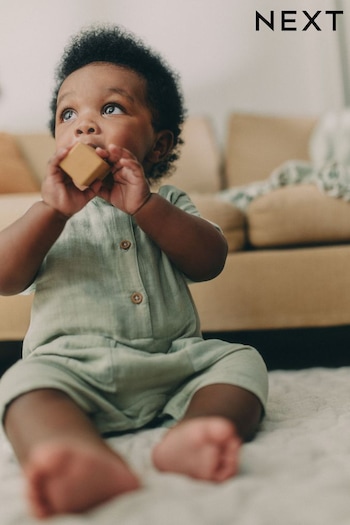 Sage Green Baby Woven Romper (0mths-2yrs) (302066) | £12 - £14