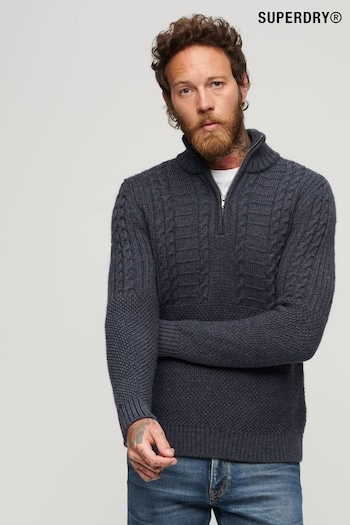 Superdry Blue Vintage Jacob Henley Jumper (302191) | £65