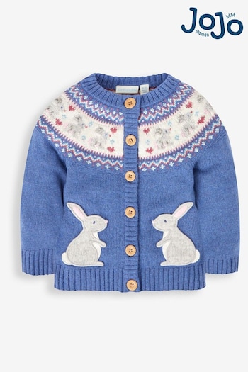 JoJo Maman Bébé Denim Blue Bunny Fair Isle Cardigan (302521) | £17