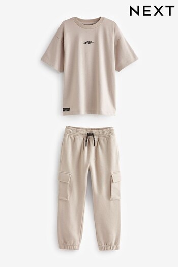 Neutral Cargo Joggers And T-Shirt ruched Set (3-16yrs) (302918) | £21 - £30