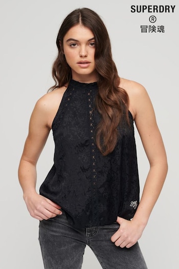 Superdry Black Lace Sleeveless High Neck Top (302932) | £40