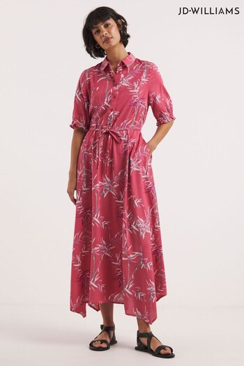 JD Williams Pink Printed Midi Shirt Dress With Drawstring Waist (303014) | £39