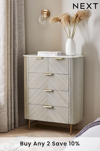 Light Grey Valencia Marble Mango Wood 5 Drawer Chest of Drawers (303119) | £799