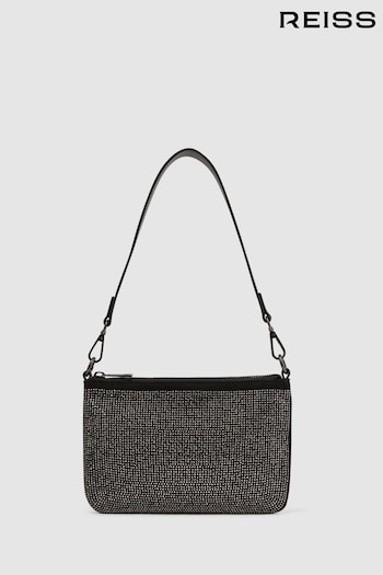 Reiss Black Clementine Embellished Shoulder Bag (303239) | £68