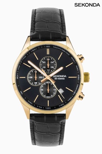 Sekonda Mens Endurance Leather Strap Dual Time Black Watch (303333) | £100