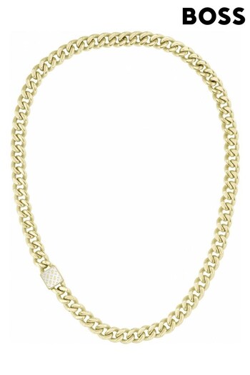 BOSS Gold Tone Jewellery Ladies Caly Stamped Textured Links Necklace (303626) | £149