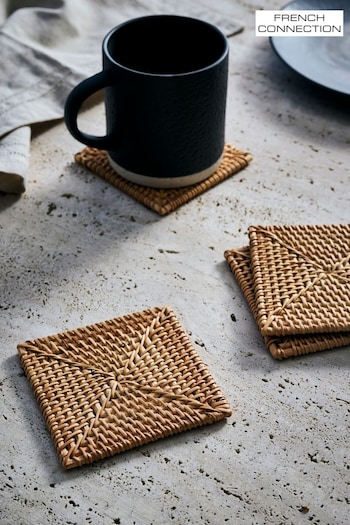 French Connection Natural Rattan Hand Woven Set of 4 Coasters (303855) | £18