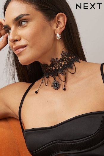 Black Halloween Lace Charm Choker Necklace (304105) | £12