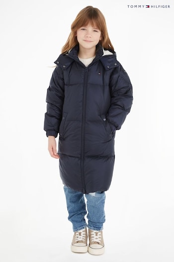 Tommy enfant Hilfiger Kids Blue Long Quilted Puffer Coat (304367) | £180 - £200