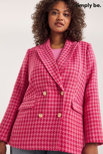 Simply Be Pink Checked Boucle Premium Trophy Blazer (304462) | £65