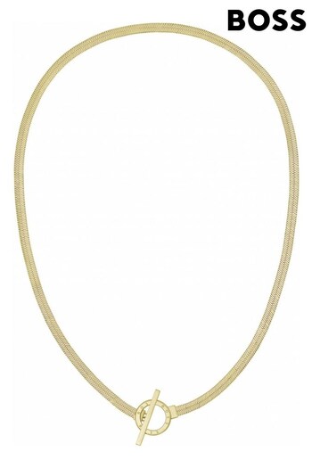 BOSS Gold Tone Jewellery Ladies Zia Ring and Etched Logo Necklace (304660) | £109
