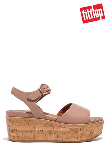 FitFlop Natural Eloise Cork-Wrap Leather Back-Strap Wedge Motorcycle Sandals (305053) | £130