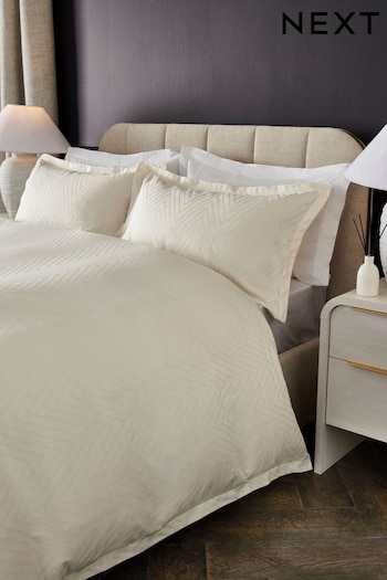 Natural 200TC 100% Cotton Hotel Jacquard Duvet Cover and Pillowcase Set (305085) | £50 - £80